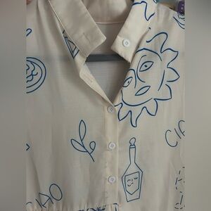 Cream dress with Blue Graphic Print